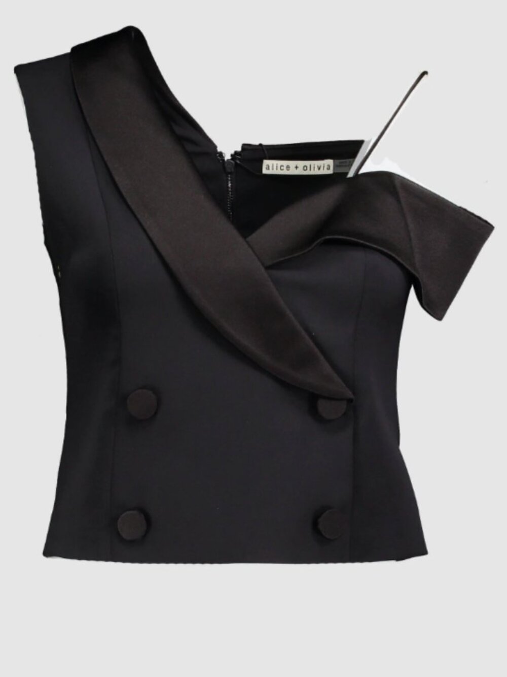 Alice and Olivia Taylor Black Satin Crop Top